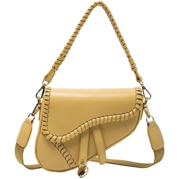 Women Cow Print Saddle Shoulder Bag Yellow